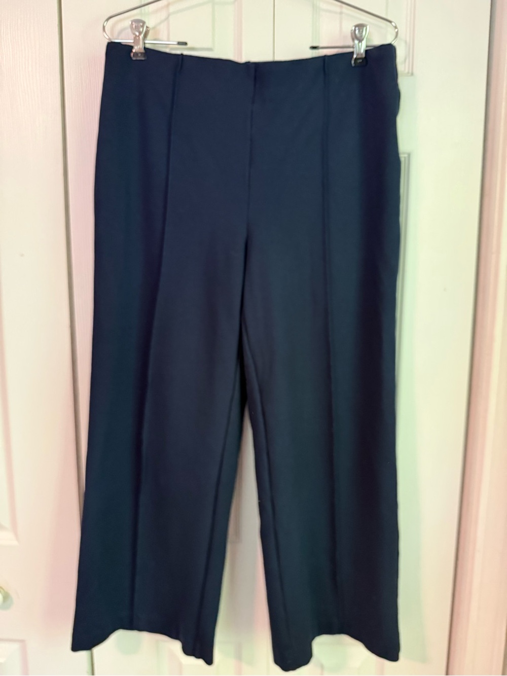 Rafaella Navy Cropped Wide Leg Pintuck Pants
